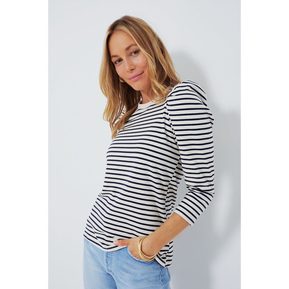 Pomander Place Tuckernuck Vesty Navy Striped Puff Sleeve Top M NWT